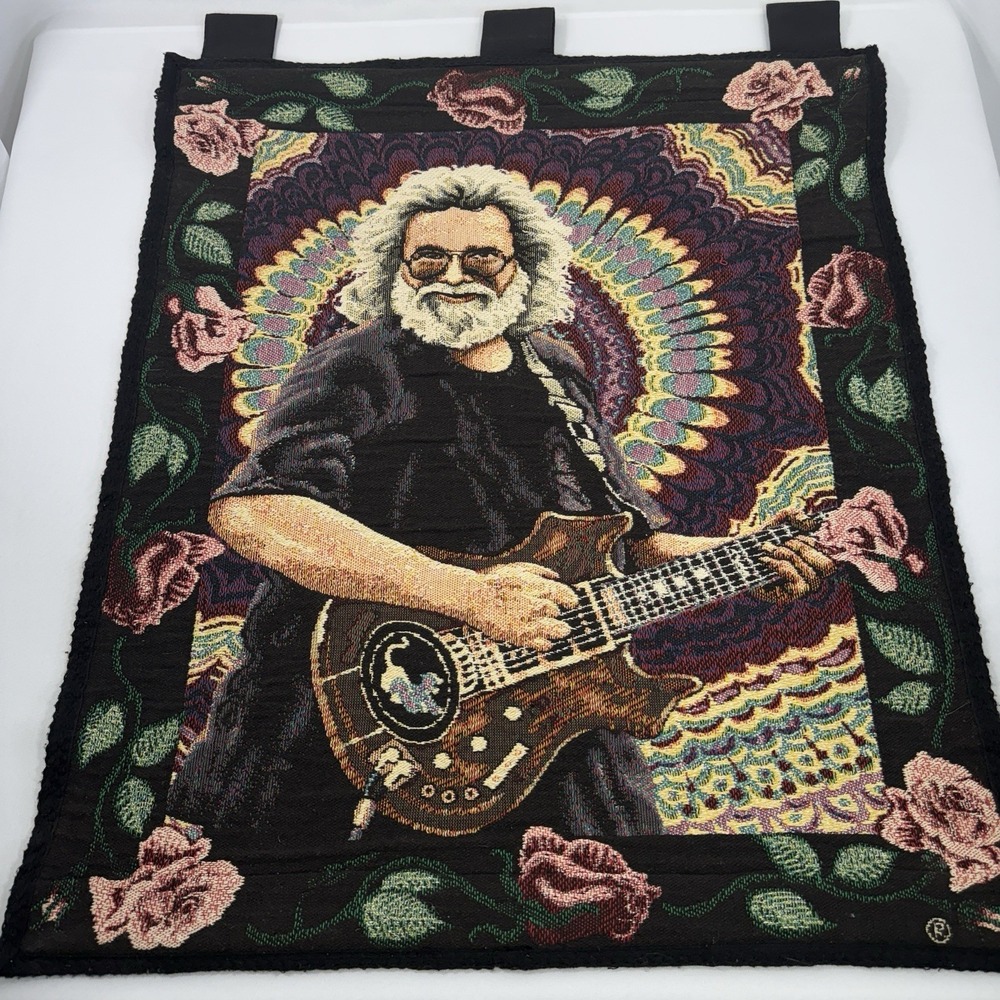 Rare Grateful Dead Woven Wall Tapestry Jerry Garcia‎ Black Red  Guitar 33"x 26"